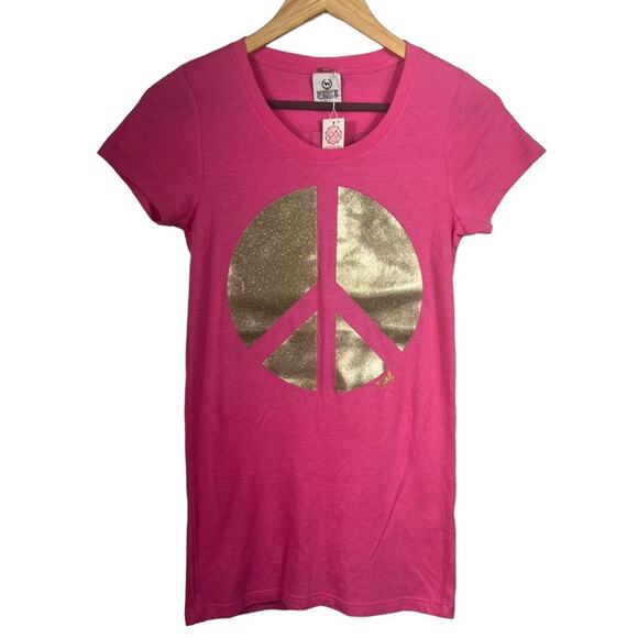 NWT PINK Victoria's Secret Y2K Peace Sign Graphic Tee Size Small - Picture 1 of 7